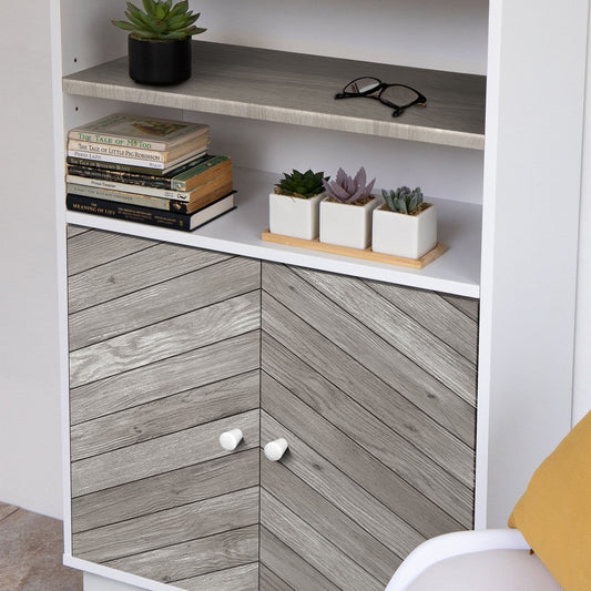 Chevron Grey Wood Sticky Back Vinyl Self-Adhesive Woodgrain for Furniture & Surfaces