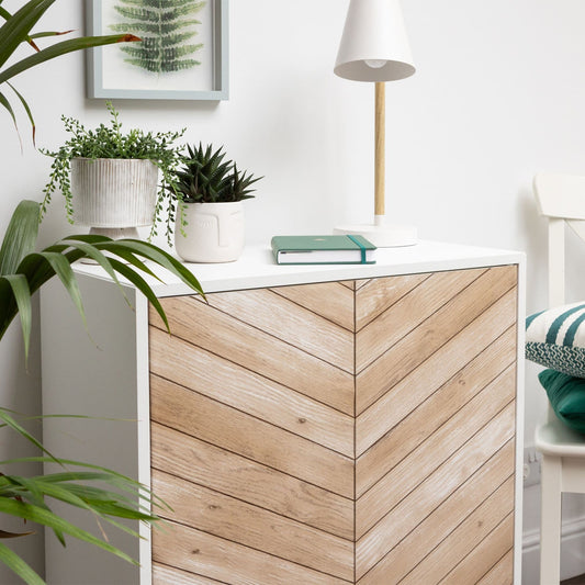 Chevron Wood Sticky Back Vinyl Self-Adhesive Woodgrain for Furniture & Surfaces
