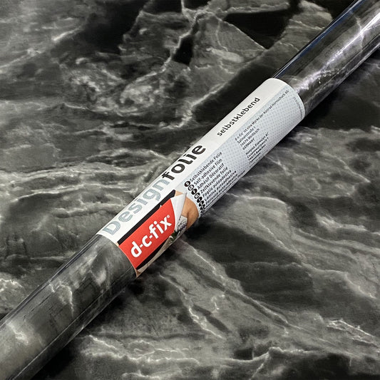 45cm Romeo Black Silver Marble Sticky Vinyl Fablon (200-3247) From 1m to 15m Long