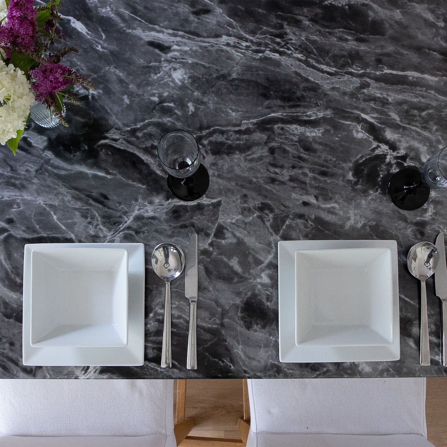 45cm Romeo Black Silver Marble Sticky Vinyl Fablon (200-3247) From 1m to 15m Long
