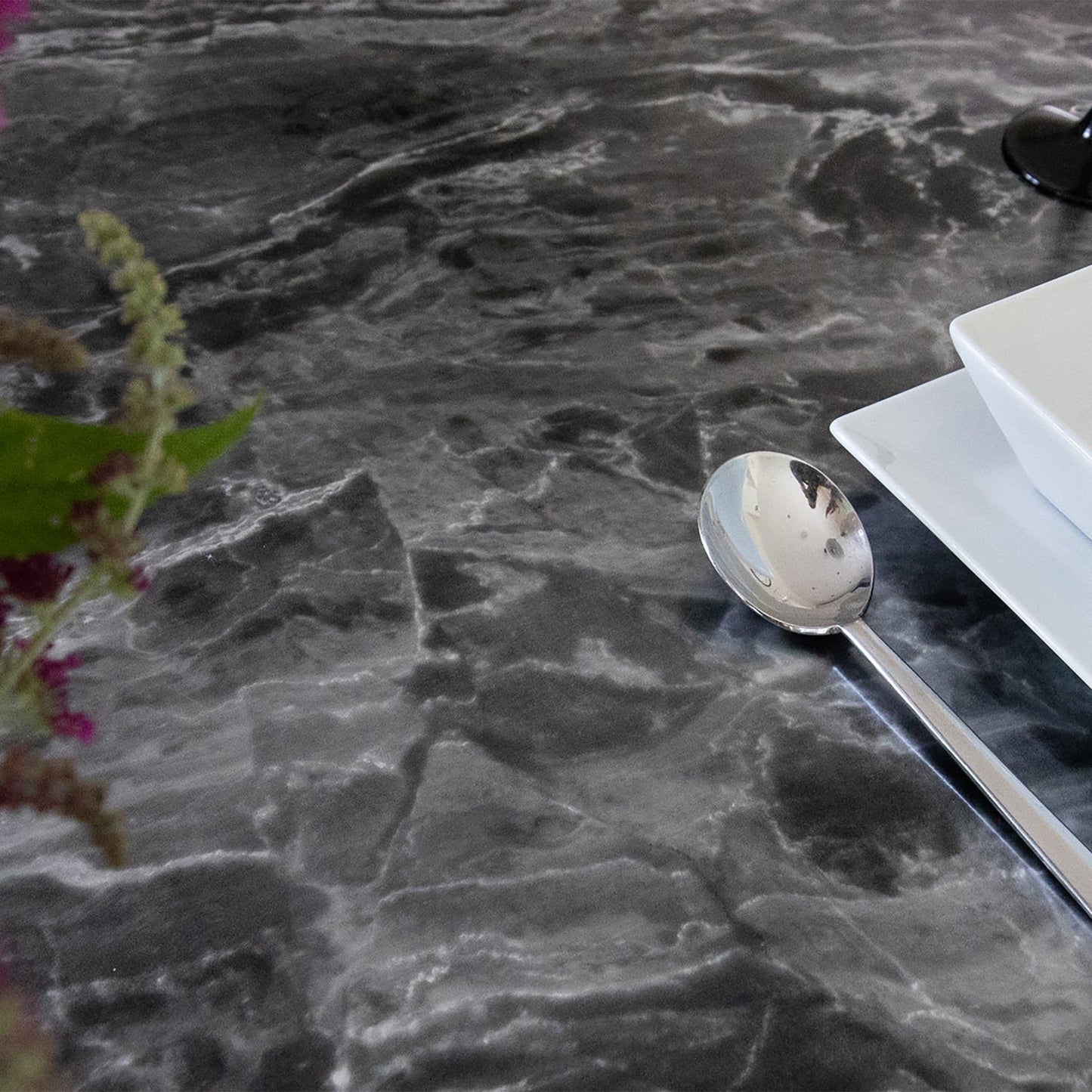 45cm Romeo Black Silver Marble Sticky Vinyl Fablon (200-3247) From 1m to 15m Long