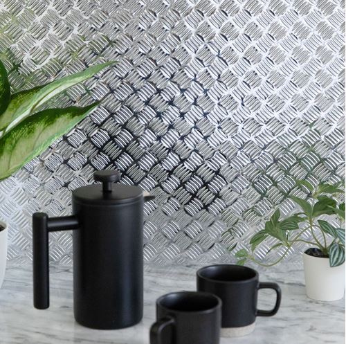 45cm wide Embossed Gloss Chequer Plate Silver Sticky Vinyl (210-0010) Available in 1m to 10m long