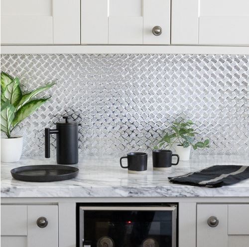 45cm wide Embossed Gloss Chequer Plate Silver Sticky Vinyl (210-0010) Available in 1m to 10m long
